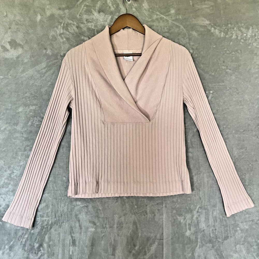 Nike Yoga Luxe Sweater Womens Small Pink Ribbed Shawl Collar Long Sleeve Top - Picture 2 of 7
